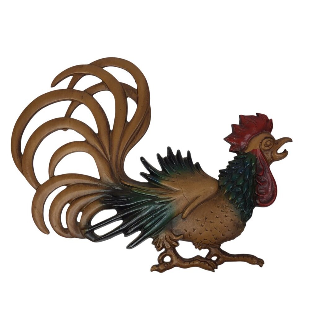 Vtg MCM Cast Metal Rooster Wall Art Hanging Set Mid West Decor Farm Farmhouse - Picture 2 of 12